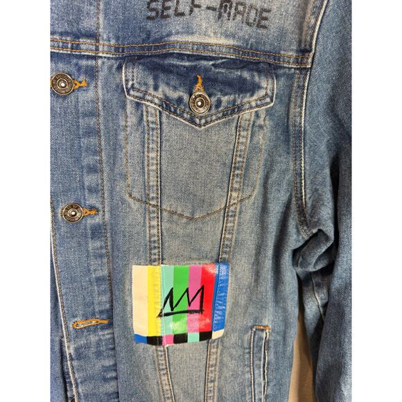 Brooklyn Cloth Denim Jacket L Self-Made Graphic Jean Patchwork Streetwear - Picture 11 of 14